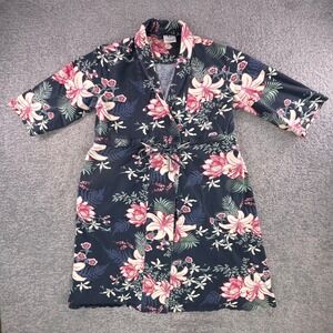 Gownies Floral Maternity Delivery Robe Navy Blue Pink Lily M/L Pockets Nursing